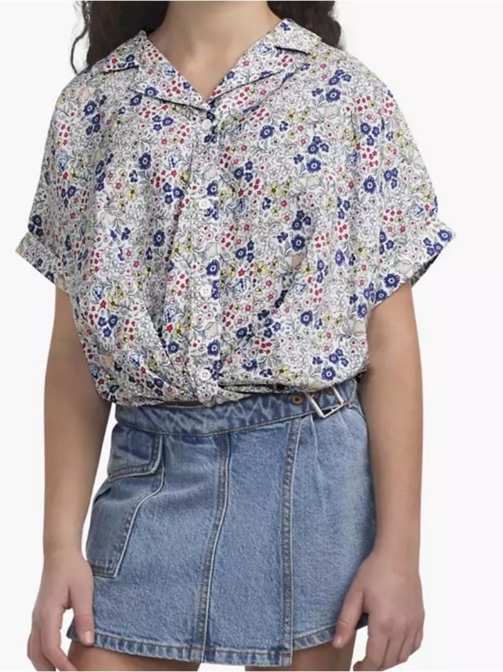 Levi’s Girls Blue/Red Floral Short Sleeve Button-Up Blouse - XL